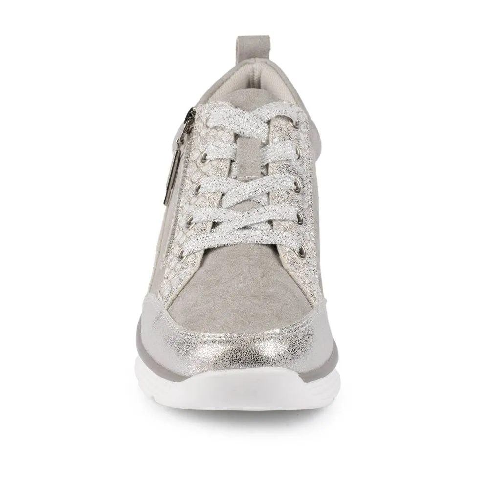 Lunar Kiley Silver Lace Up Wedge Trainer With Shimmer Trim Laces
