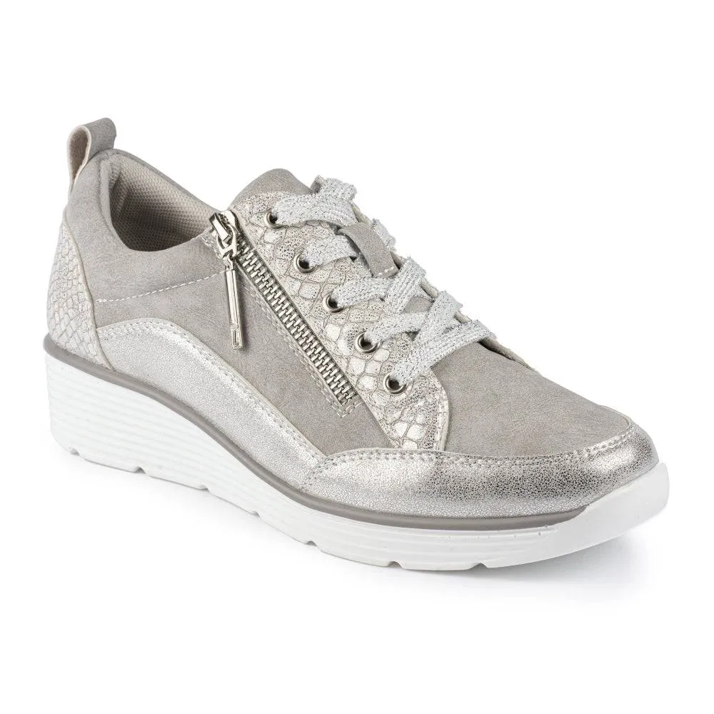Lunar Kiley Silver Lace Up Wedge Trainer With Shimmer Trim Laces