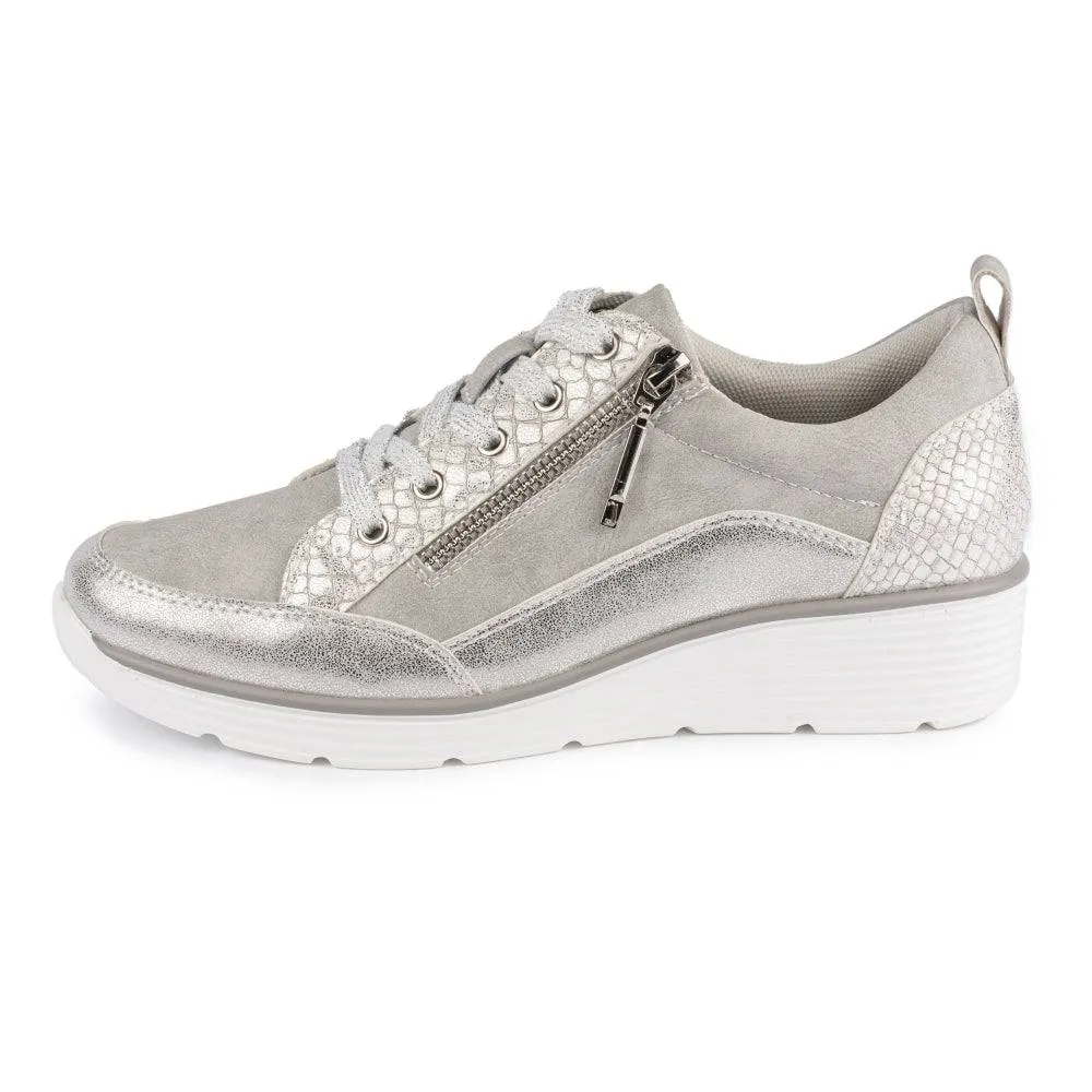 Lunar Kiley Silver Lace Up Wedge Trainer With Shimmer Trim Laces