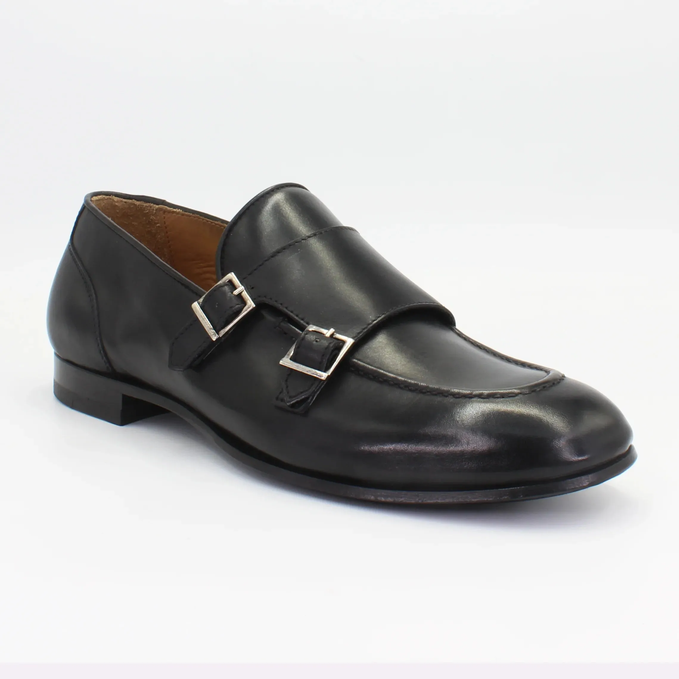 Men's Monk Strap shoes in calf leather Nero (BRU10548)