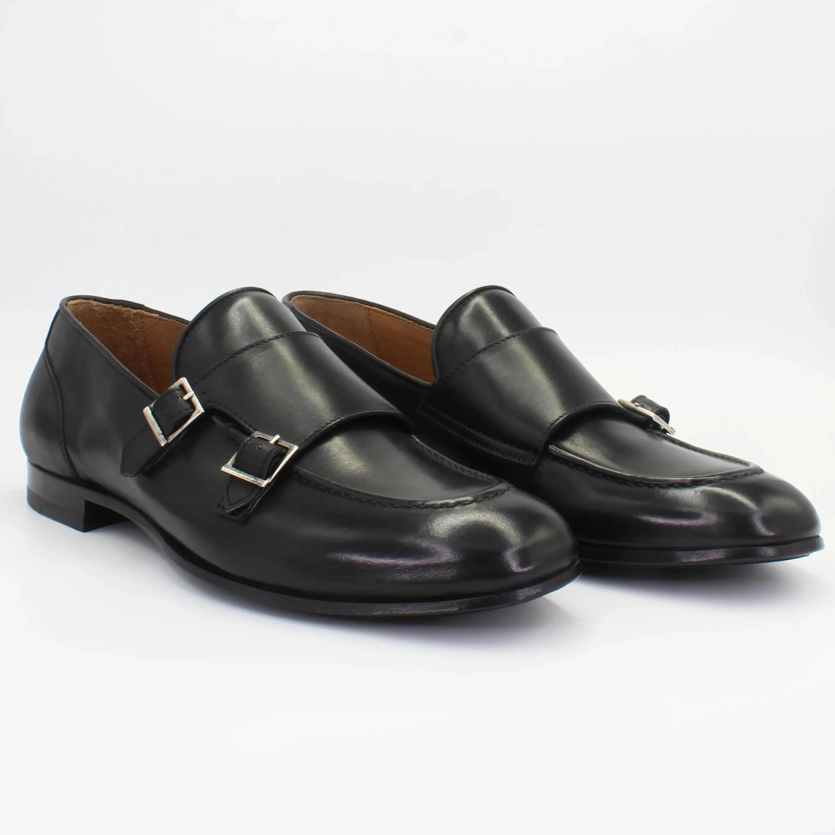 Men's Monk Strap shoes in calf leather Nero (BRU10548)