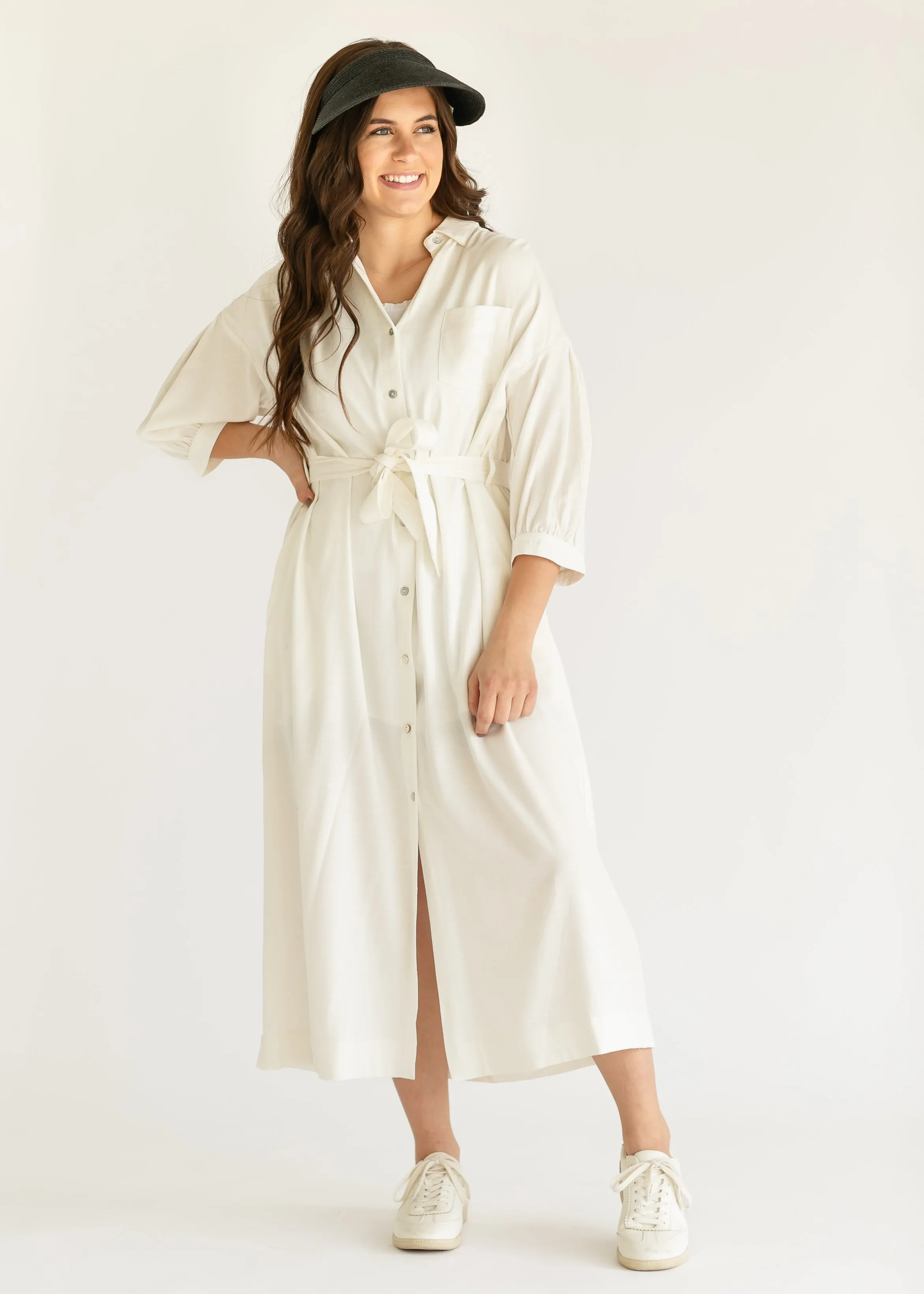 Off White 3/4 Sleeve Shirt Dress