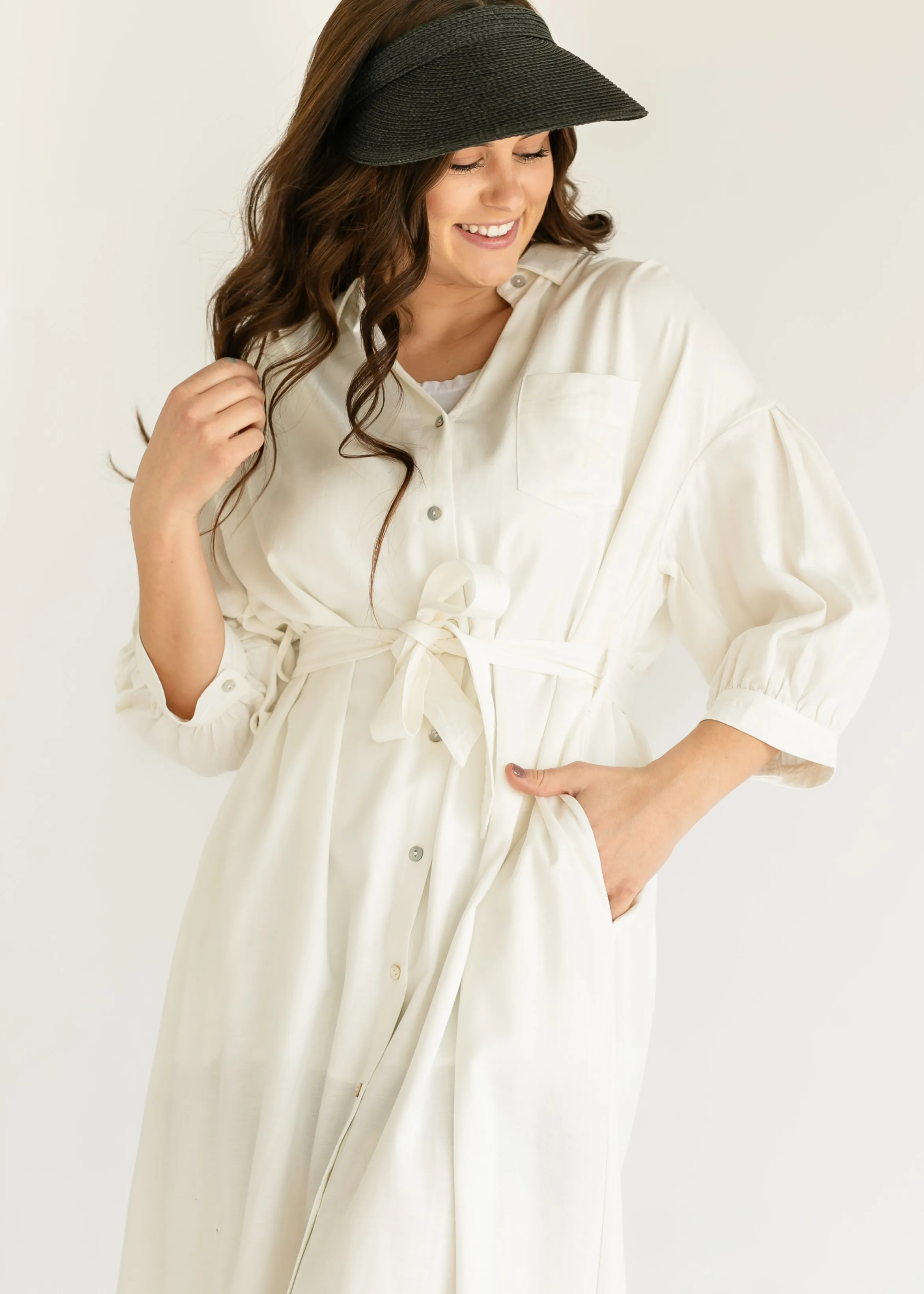 Off White 3/4 Sleeve Shirt Dress