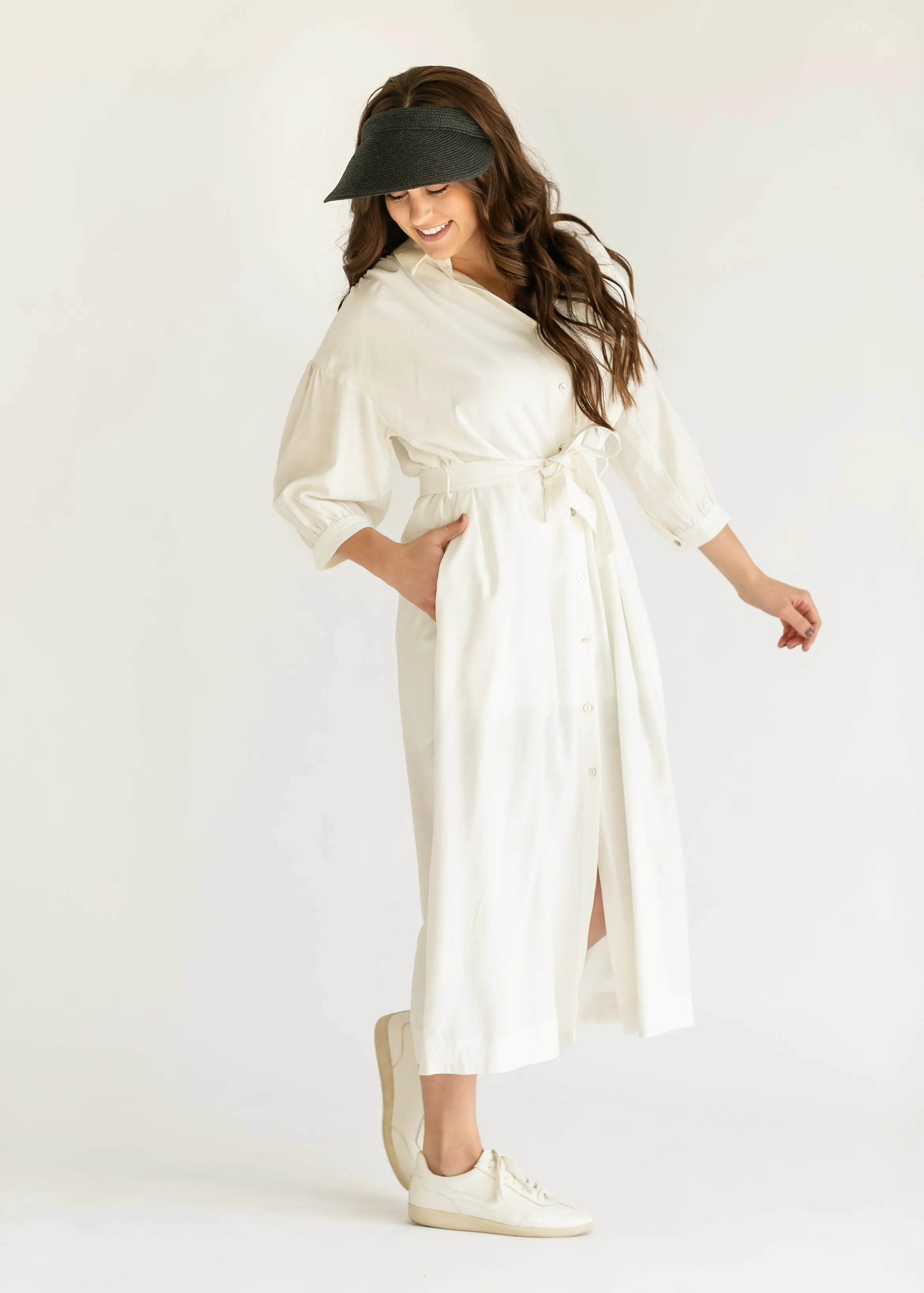 Off White 3/4 Sleeve Shirt Dress