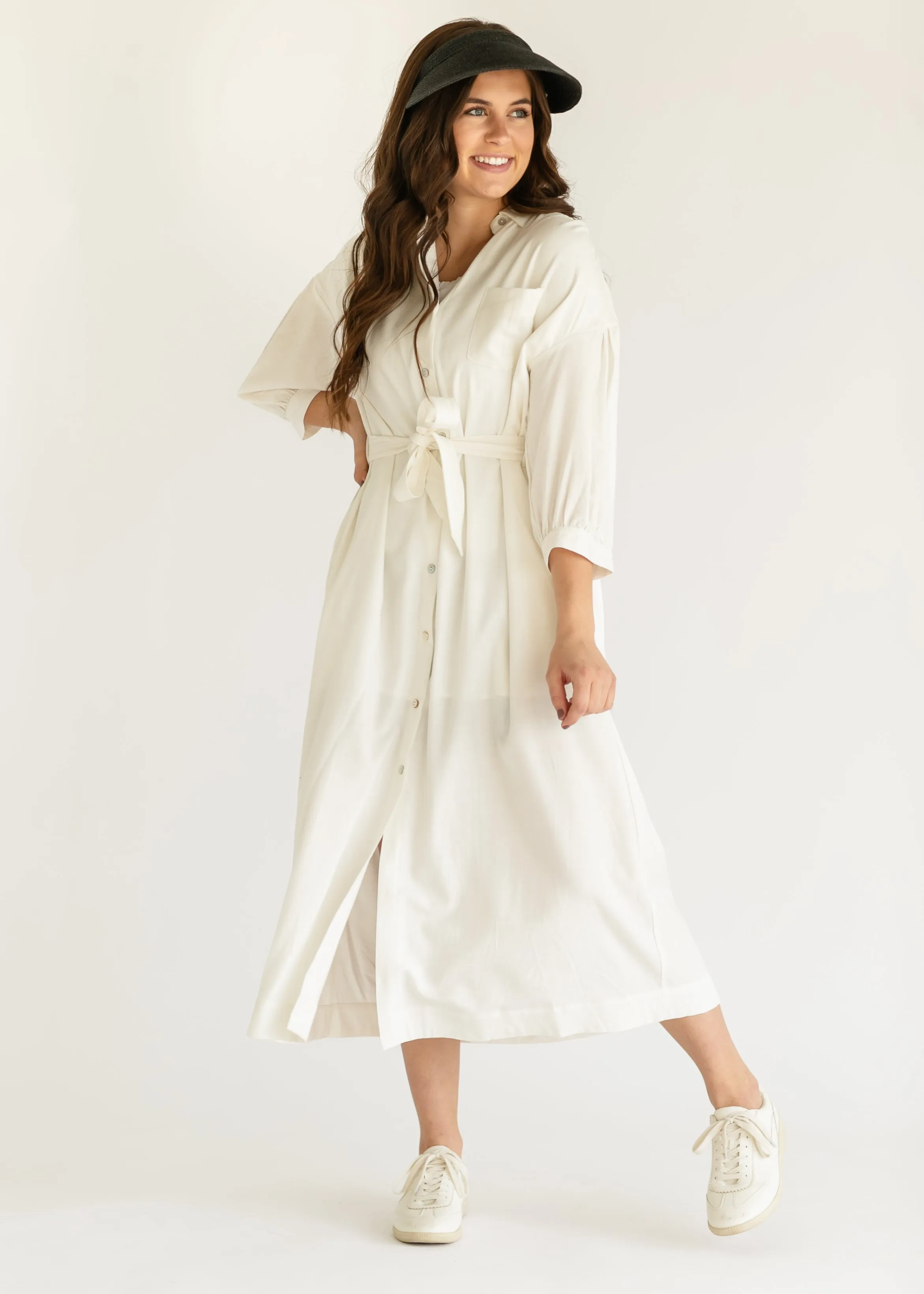 Off White 3/4 Sleeve Shirt Dress