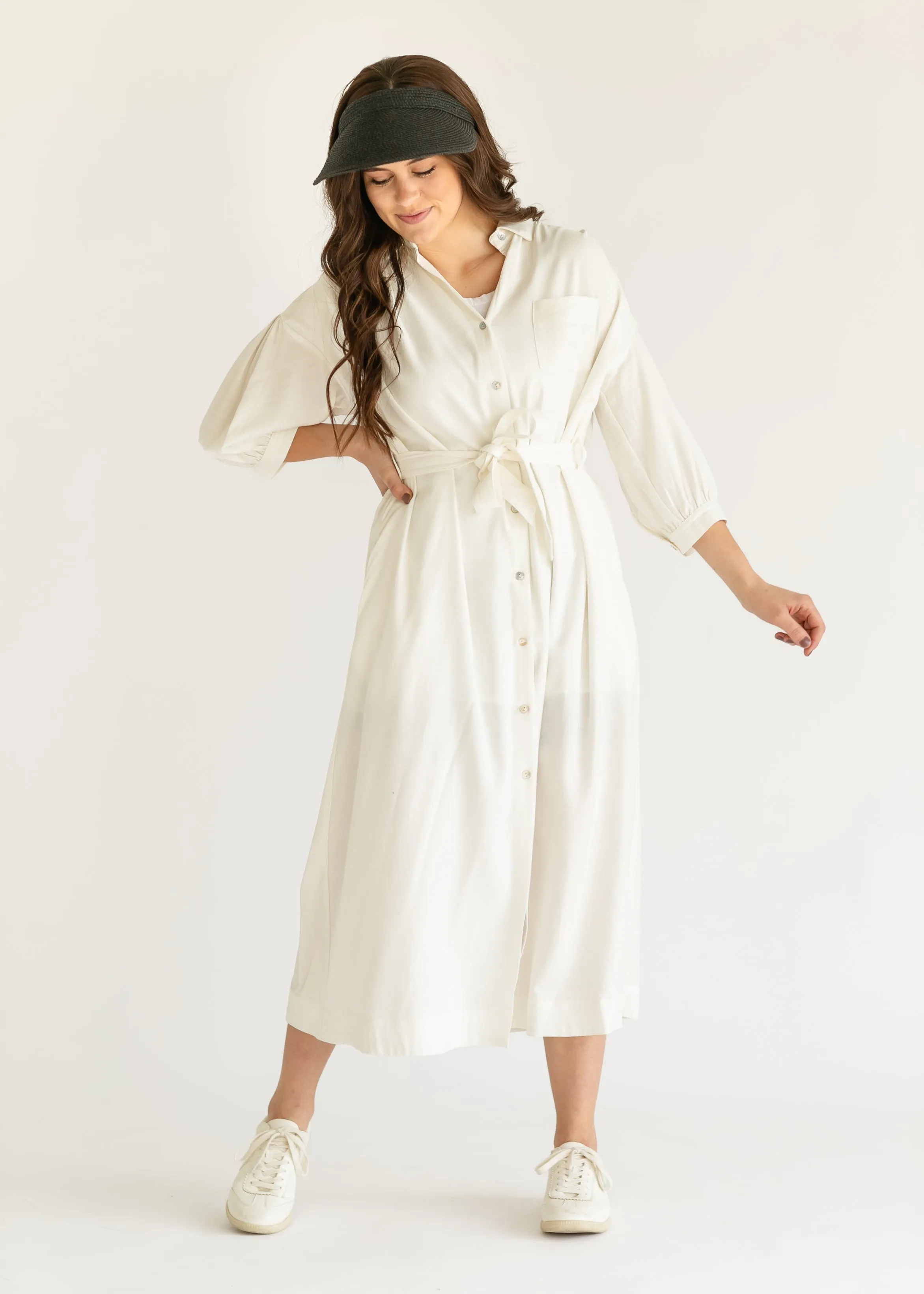 Off White 3/4 Sleeve Shirt Dress