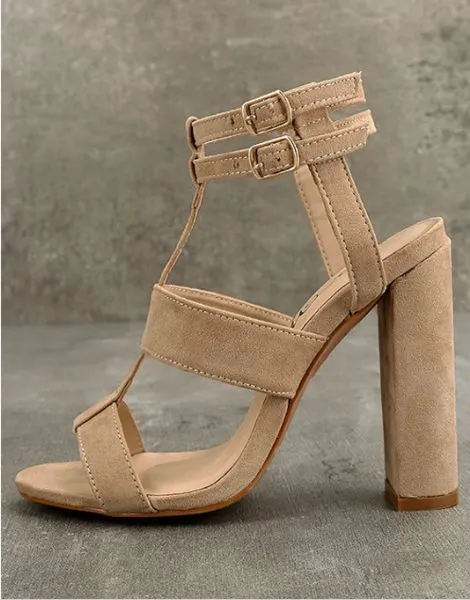 Open Toe Straps Ankle Wraps Hasp Chunky Heels Sandals