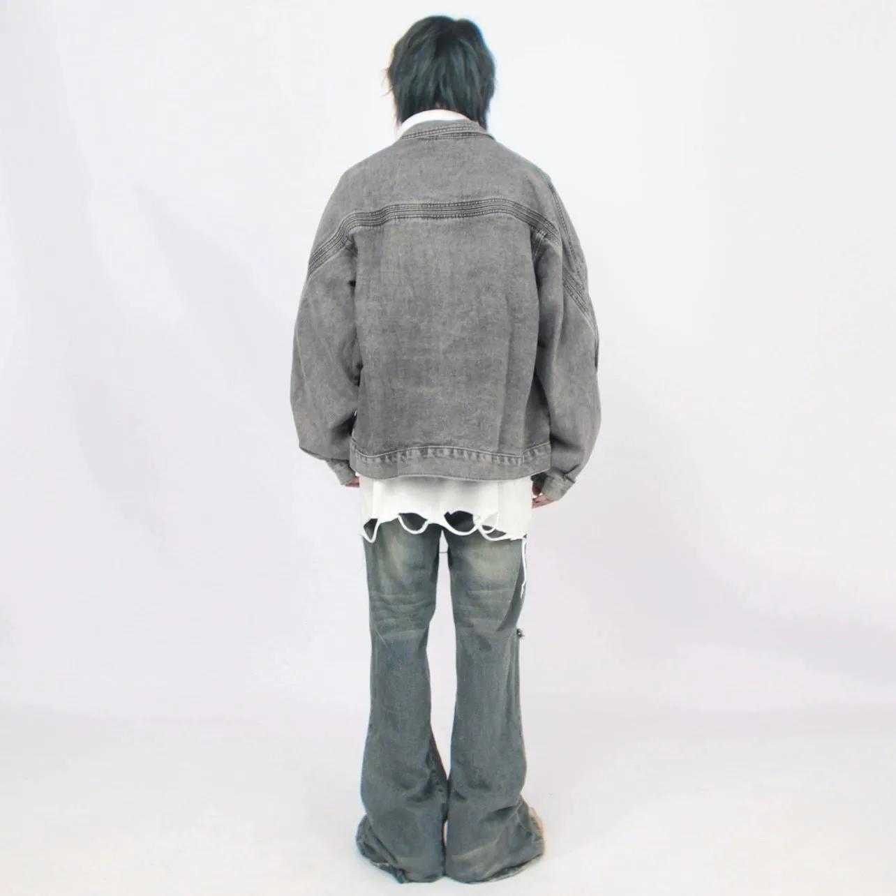 Oversized Charcoal-Wash Faded Denim Jacket