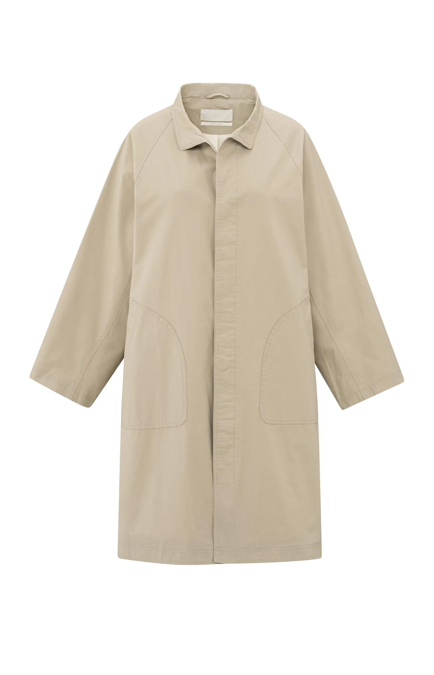Oversized coat in cotton-woven fabric with button closure