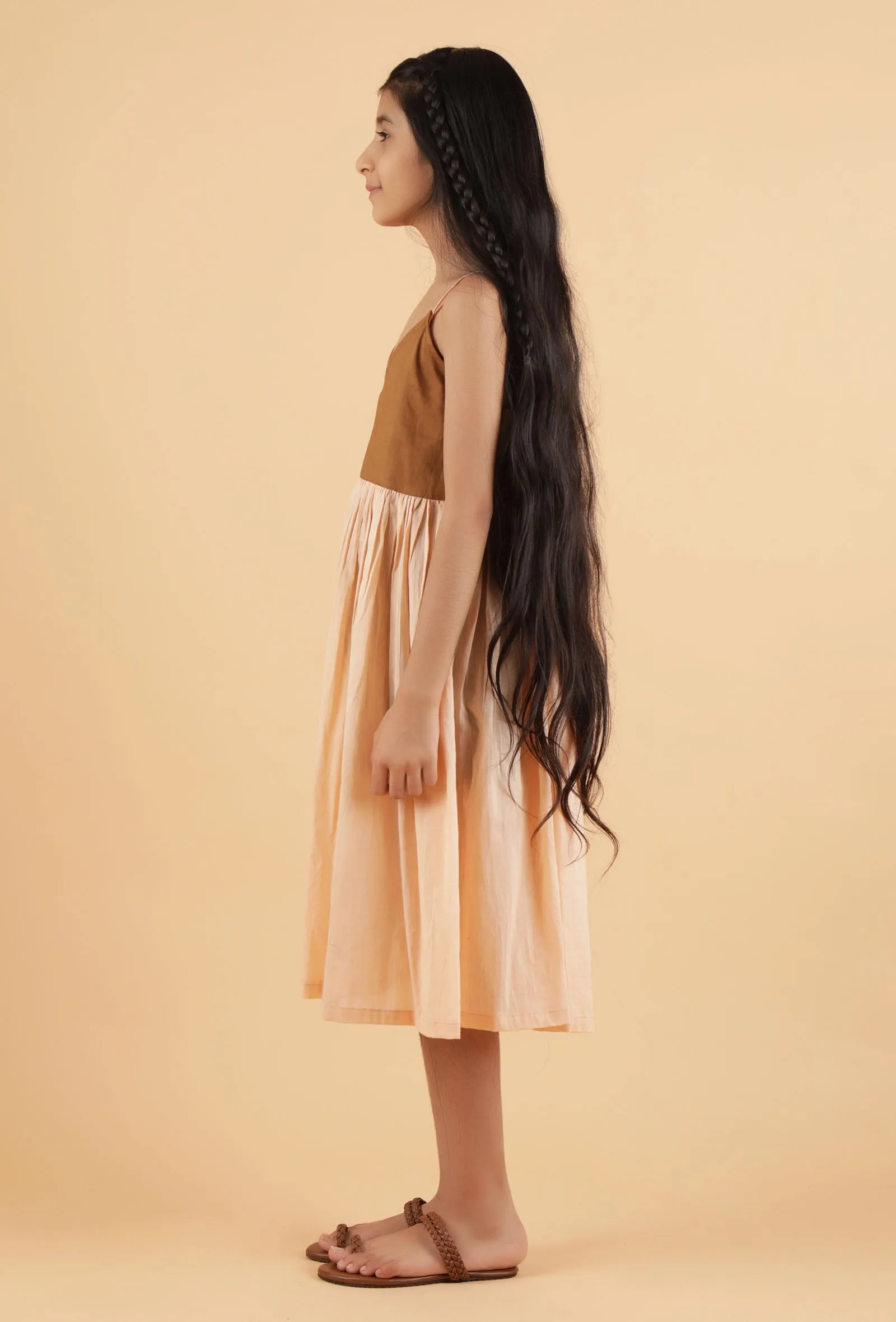 Peach & Dark Brown Mulmul Dress