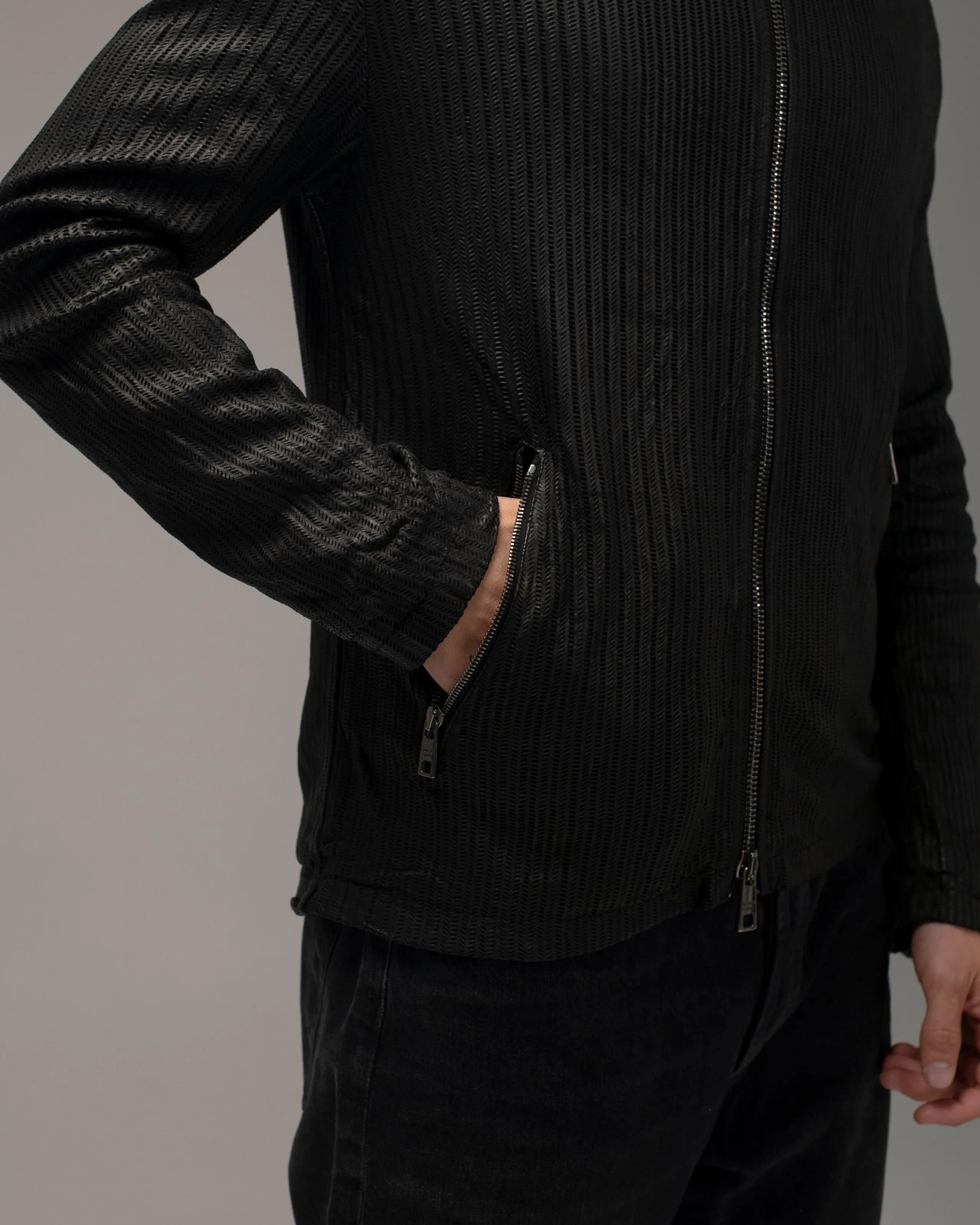 Perforated Leather Hooded Jacket Nero