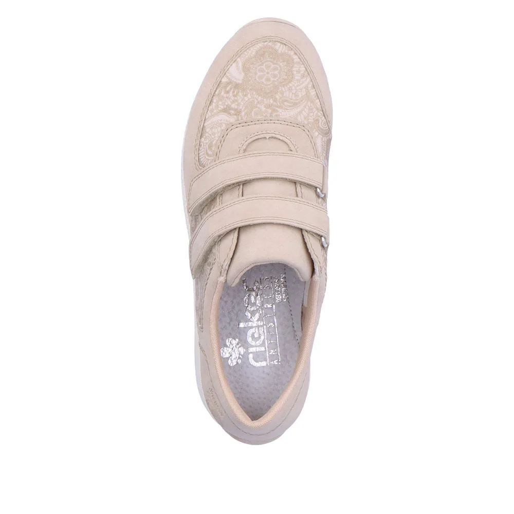 Rieker N1168-63 Ladies Beige Textile Touch Fastening Shoes