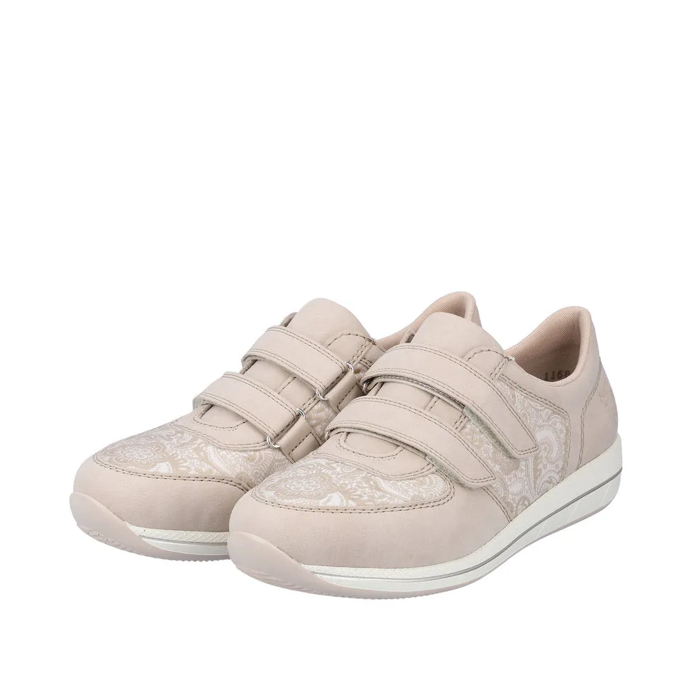 Rieker N1168-63 Ladies Beige Textile Touch Fastening Shoes