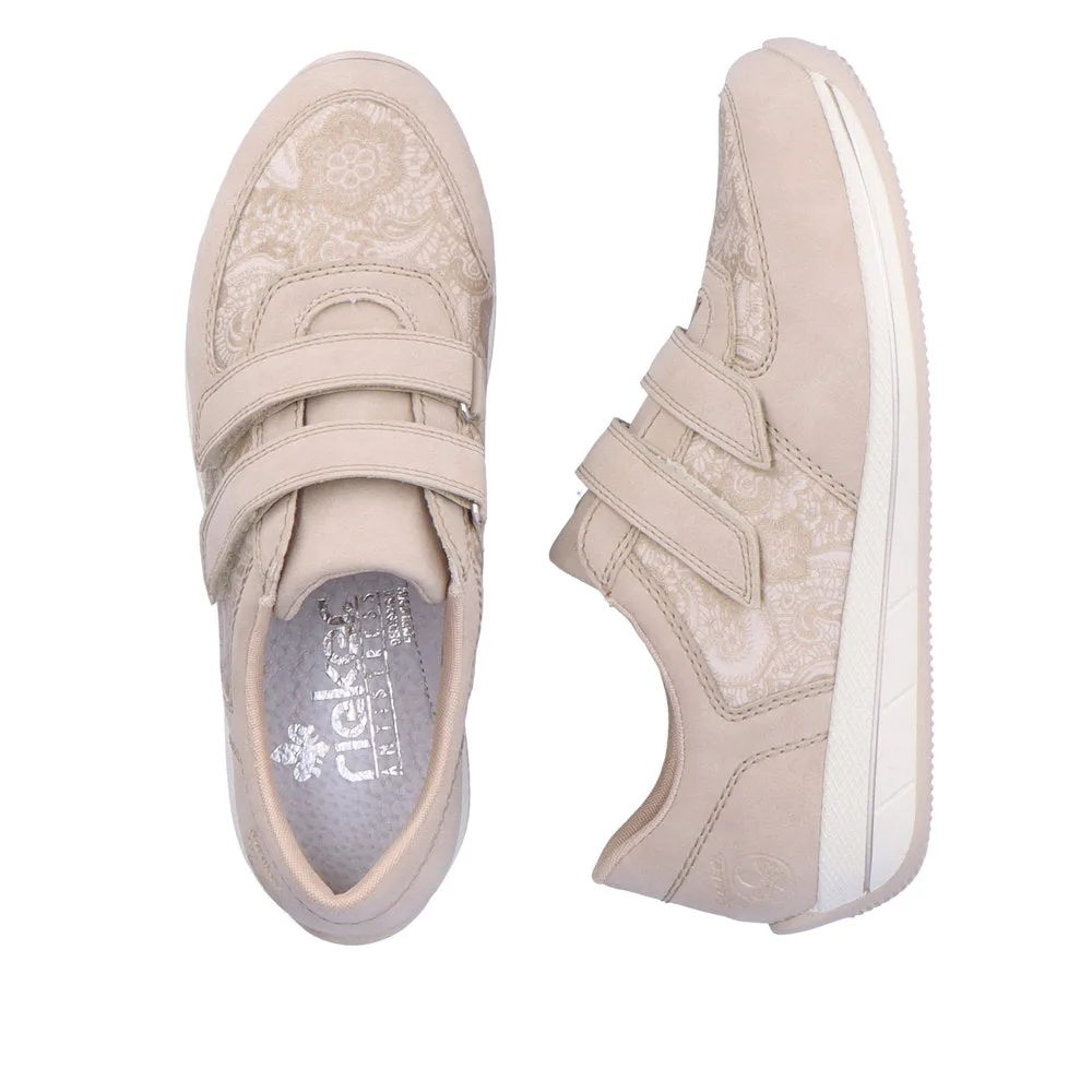 Rieker N1168-63 Ladies Beige Textile Touch Fastening Shoes