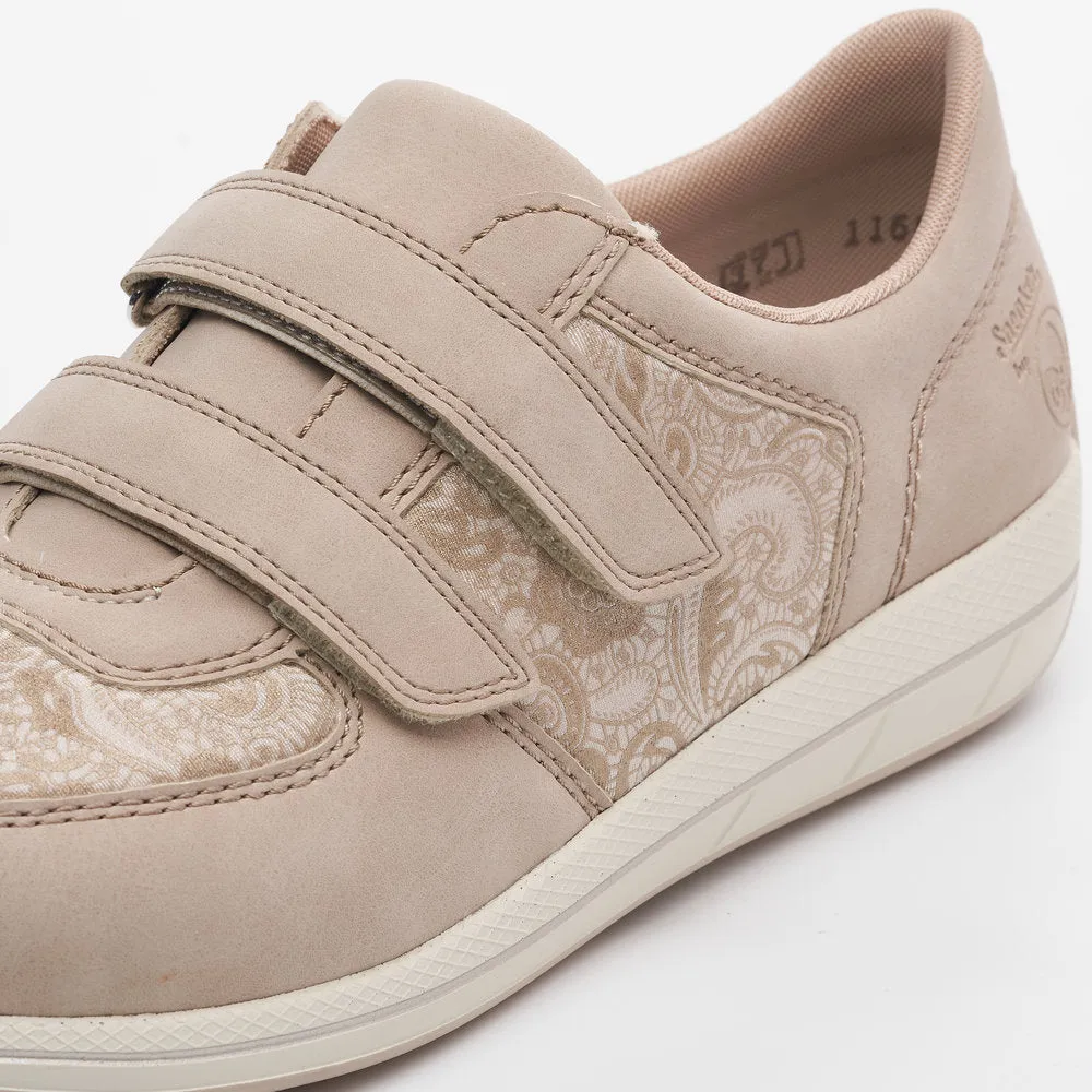 Rieker N1168-63 Ladies Beige Textile Touch Fastening Shoes