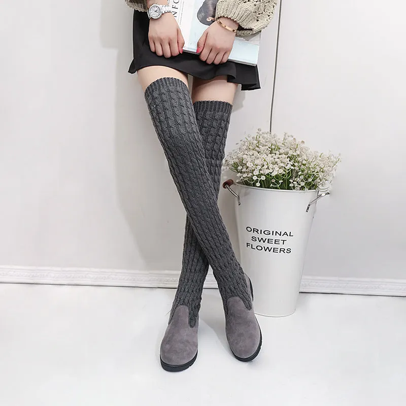 Round Toe Solid Color Over-knee Long Boots