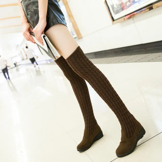 Round Toe Solid Color Over-knee Long Boots