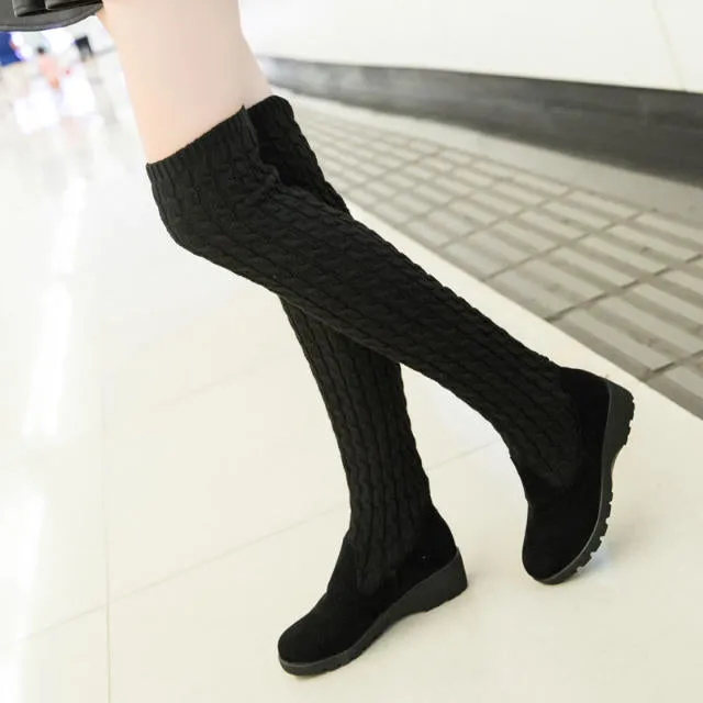 Round Toe Solid Color Over-knee Long Boots