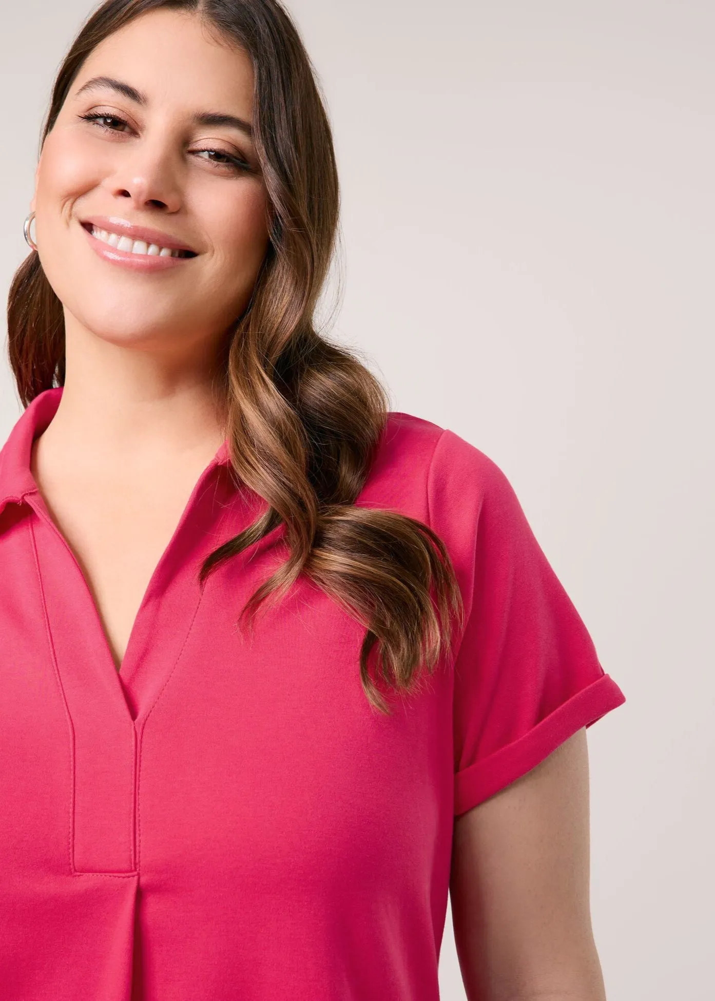 Samoon Polo Collar Short Sleeve Midi Dress in Barberry Red