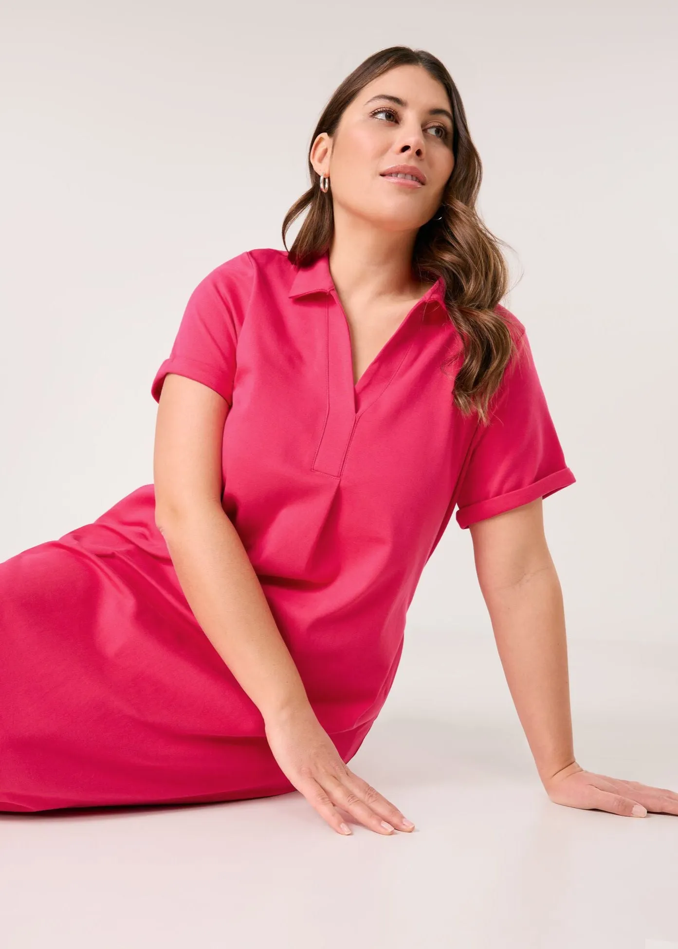 Samoon Polo Collar Short Sleeve Midi Dress in Barberry Red