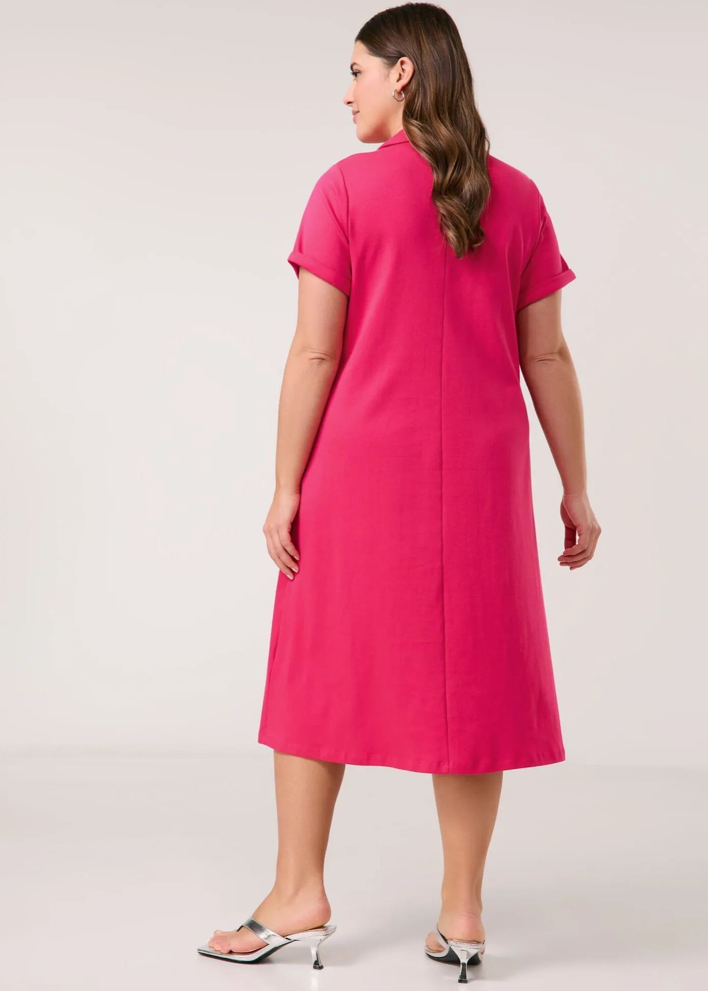 Samoon Polo Collar Short Sleeve Midi Dress in Barberry Red