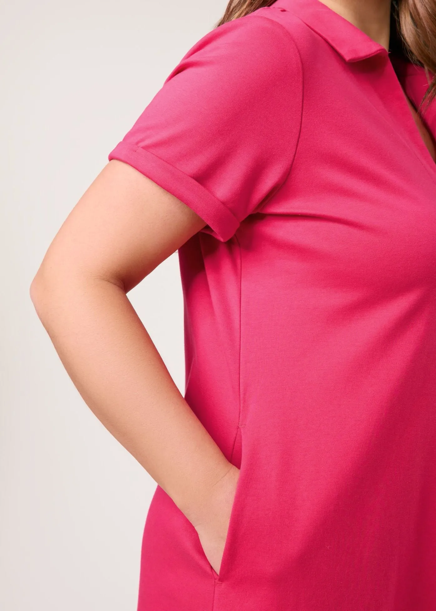 Samoon Polo Collar Short Sleeve Midi Dress in Barberry Red