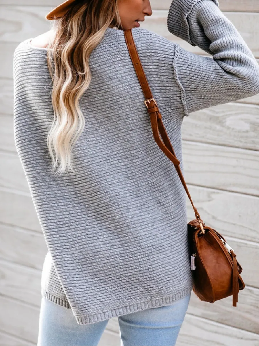 Smaibulun | MACHE Low V-Neck Oversize Sleeve Knit Top - Grey