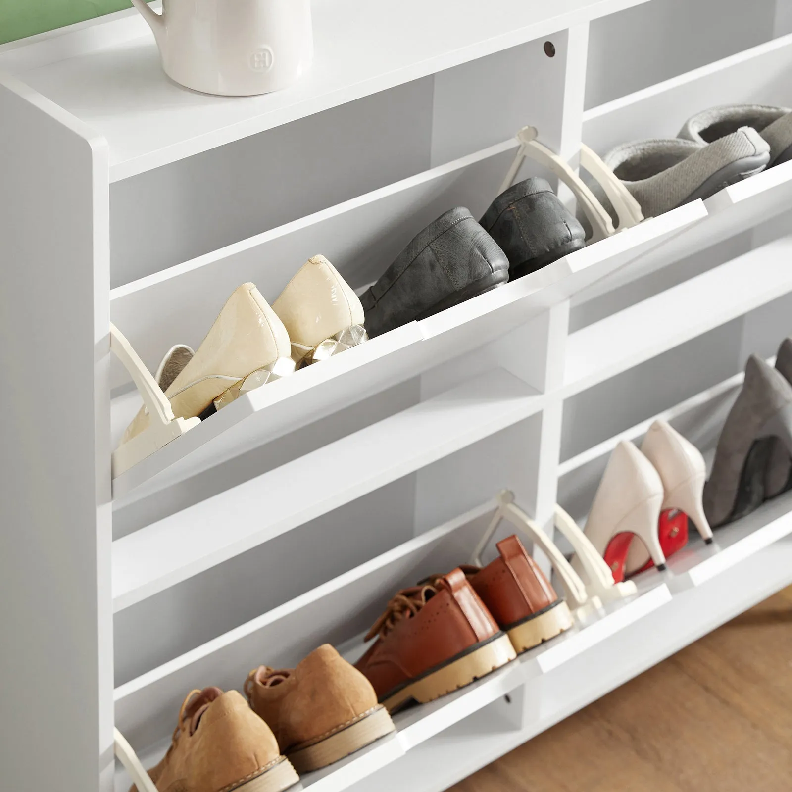SoBuy FSR100-W, 4 Drawers Shoe Cabinet Shoe Rack Shoe Storage Cupboard Organizer Unit