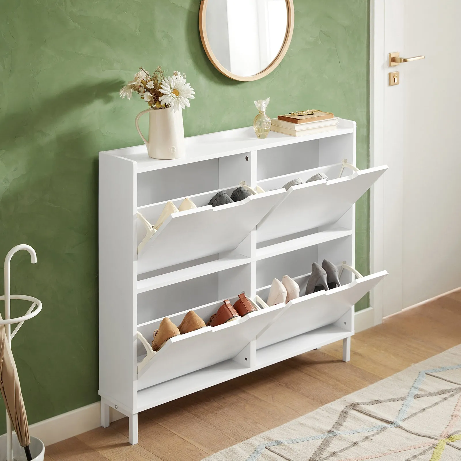 SoBuy FSR100-W, 4 Drawers Shoe Cabinet Shoe Rack Shoe Storage Cupboard Organizer Unit