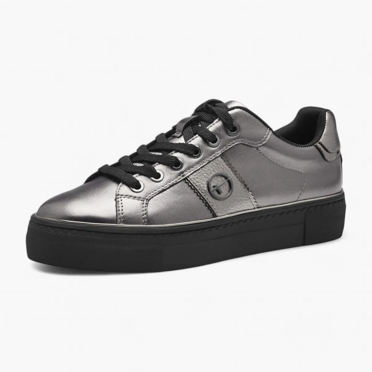 Tamaris Pewter Trainers with Silver Detailing and Black Laces