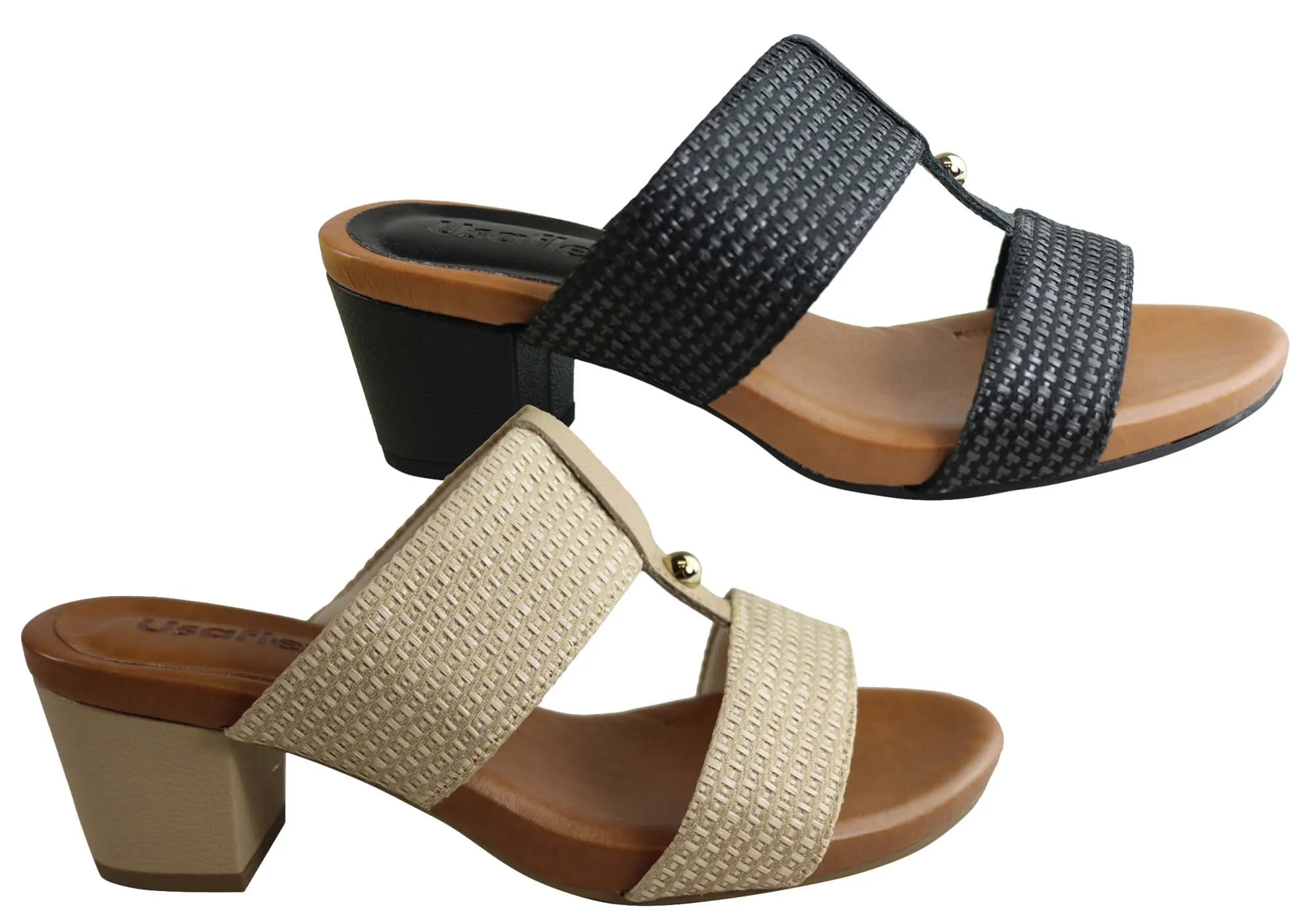 Usaflex Kandel Womens Brazilian Comfortable Cushioned Mid Heel Sandals