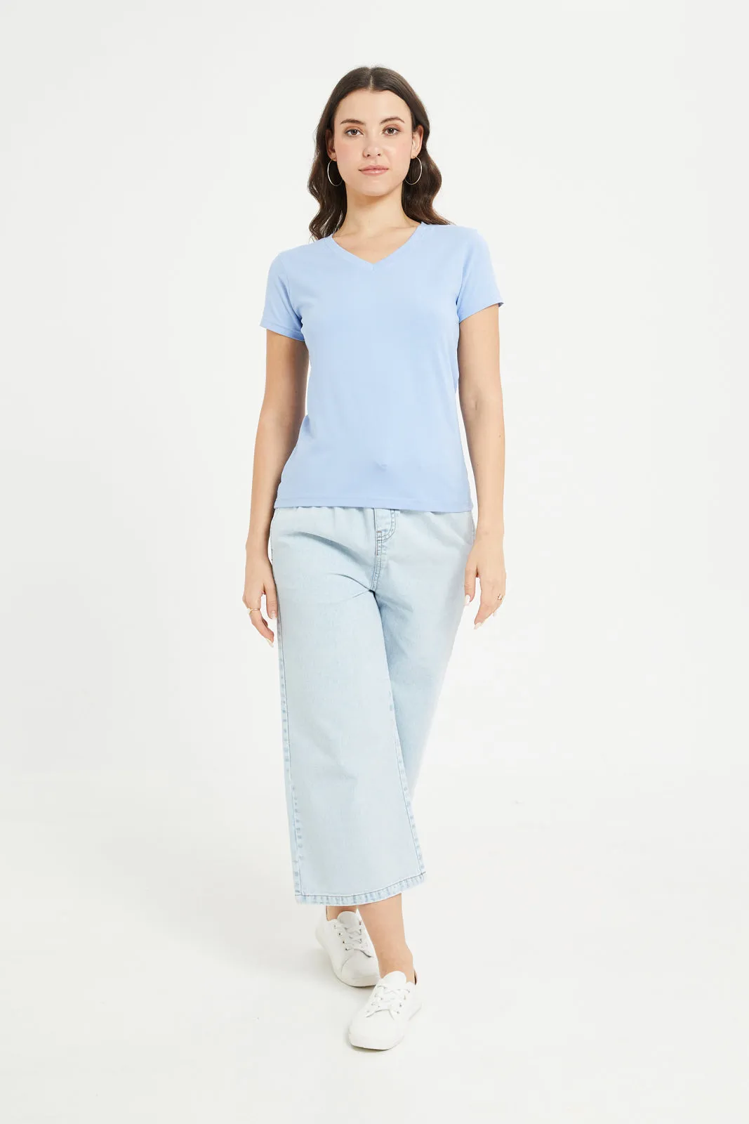 Women Blue Basic T-Shirt