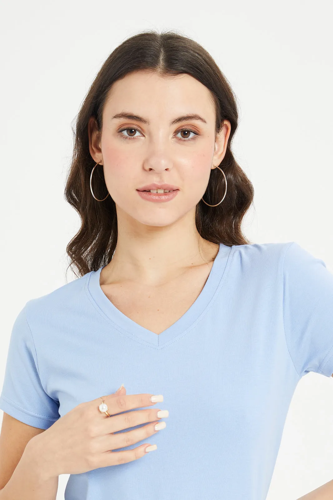 Women Blue Basic T-Shirt