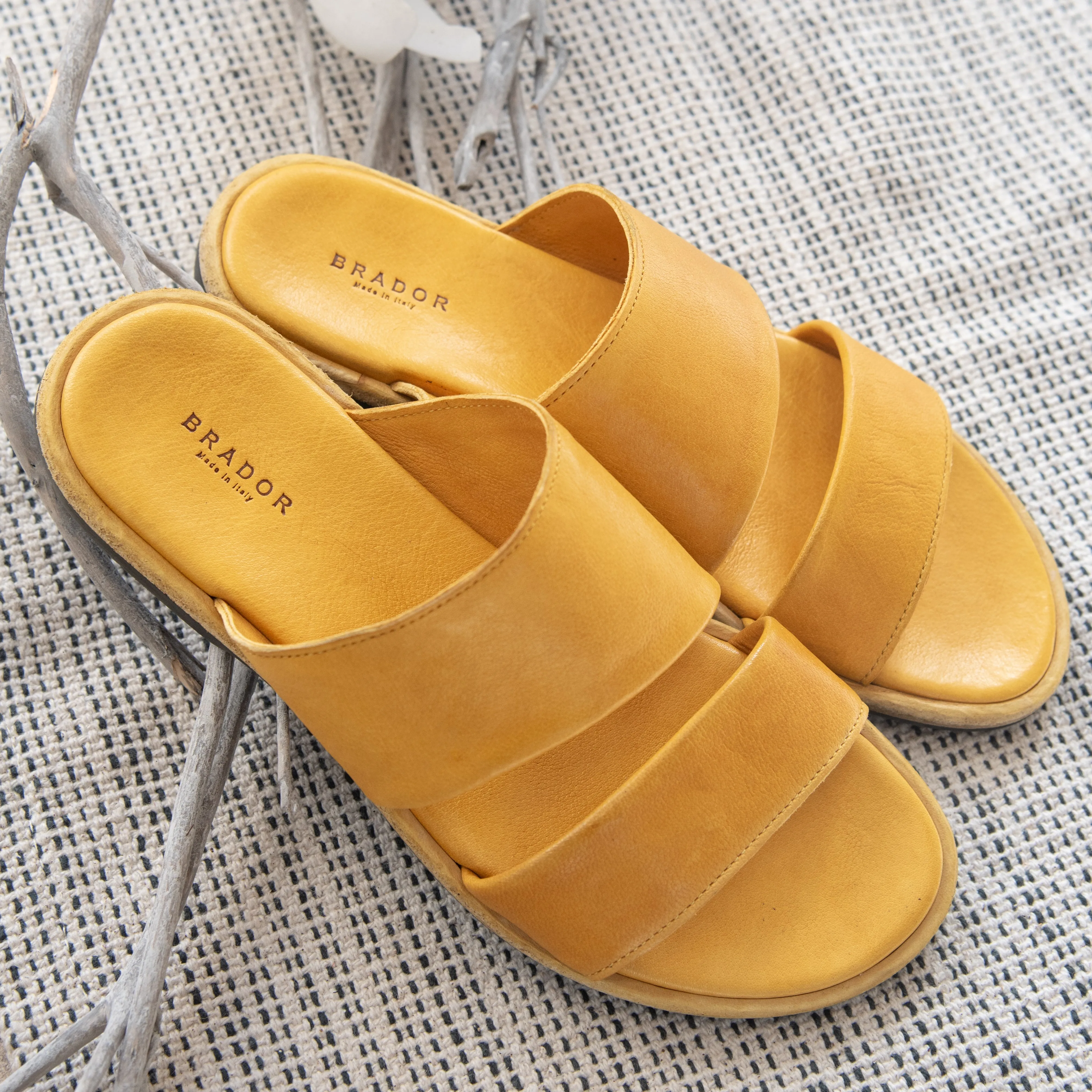 YELLOW PANAMA SLIDE SANDALS
